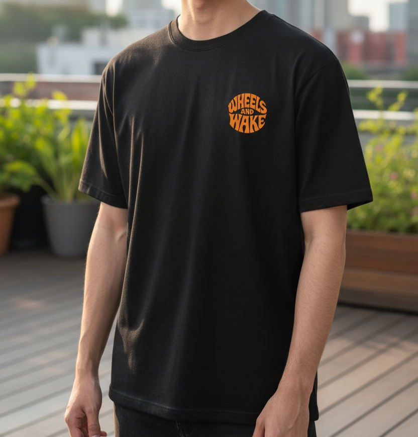 Kurzarm Shirt "NEW Wheels and Wake" in schwarz