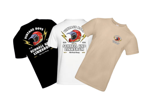 Kurzarm Shirt "Vintage Boys" in Schwarz, Weiß oder Sandfarben
