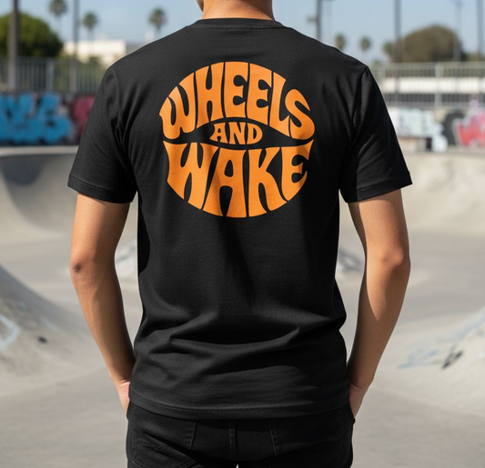 Kurzarm Shirt "NEW Wheels and Wake" in schwarz